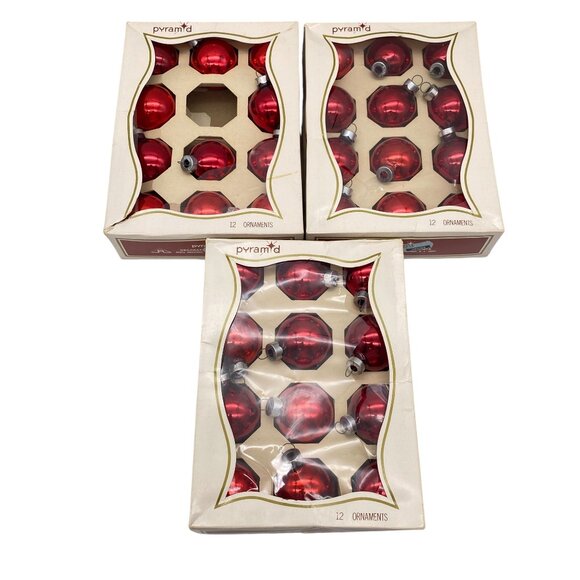 VTG Pyramid Rauch Industries deep red mini glass Christmas tree ornaments 3 boxe - Picture 2 of 11